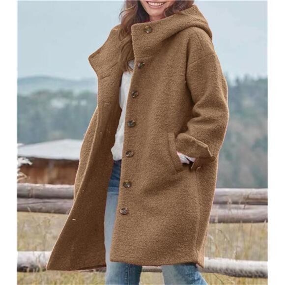 Women's Winter Single Breasted Long Wool Coat Brown - Picture 3 of 3